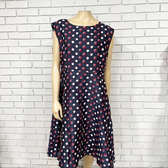 Hobbs silk wool red-white-blue polka dot midi dress - Size 12 - Picture 9 of 9